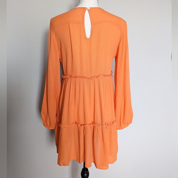 Orange long lantern sleeve ruffle hem frilled dress size S - Picture 2 of 8